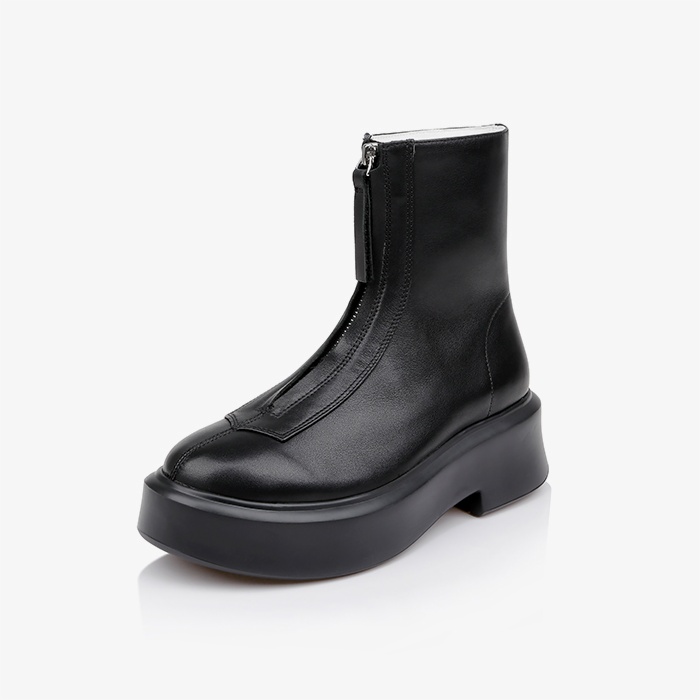 Black Cow Leather Ankle Boot - Side View