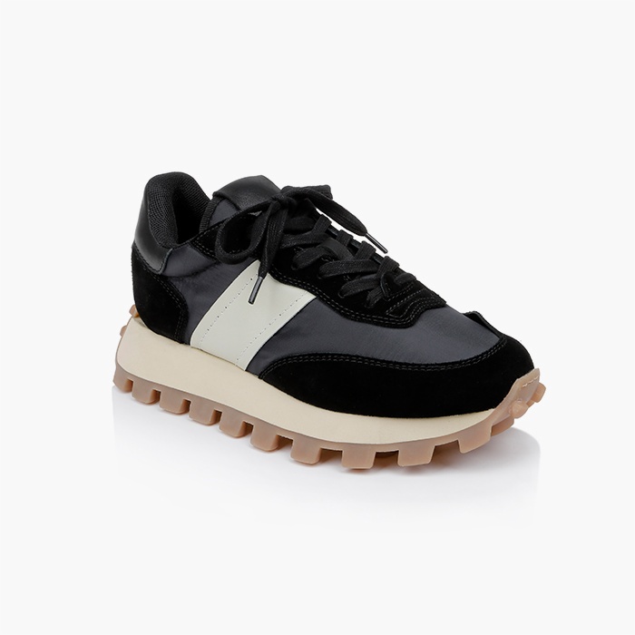 Black Cow Suede Leather & Nylon Fabric Sneaker - Side View