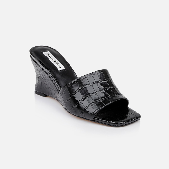Black Croc Leather Wedge Sandal - Side View