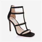 Black Crystal Satin & Hotfix Stiletto Sandal - Side View