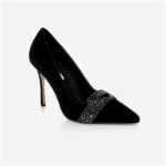 Black Kid Suede & Hotfix Stiletto Pump - Angle View
