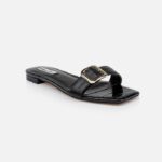 Black Kid Leather Flat Sandal - Side View