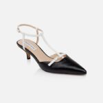 Black Leather Strap Pump - Side View