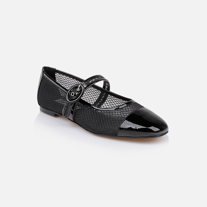 Black Mesh Maryjane Flat - Side View