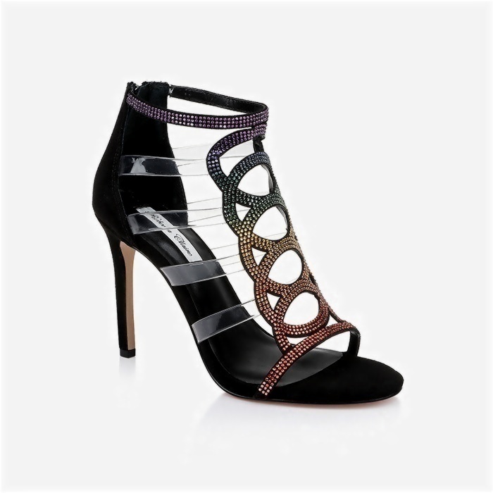 Black Microsuede & Rainbow Hotfix Stiletto Sandal - Side View