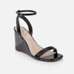 Black Patent Pu Wedge Sandal - Side View