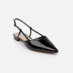 Black Patent Kid Leather Slingback Flat - Side View