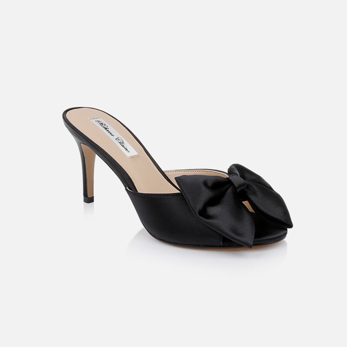 Black Satin Bow Sandal - Side View