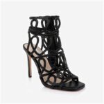 Black Shimmer Sand Fabric & Laser & Hotfix Stiletto Sandal - Side View