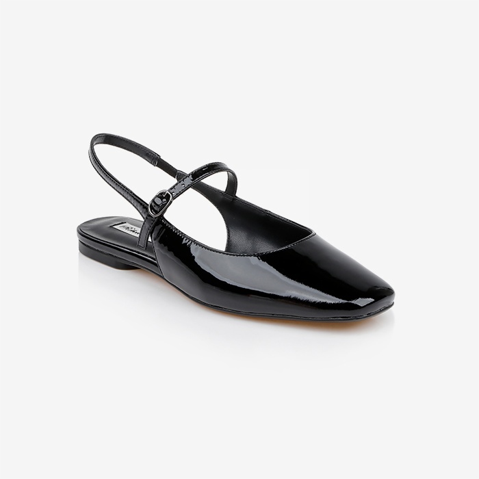 Black Soft Leather Flat Slingback - Side View