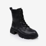 Black Synthetic Leather Ankle Boots - Side View