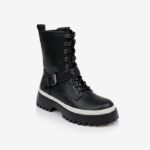 Black Synthetic Leather High Ankle Boot - Side View