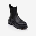 Black Synthetic Leather Elastic High Ankle Boot - Side View