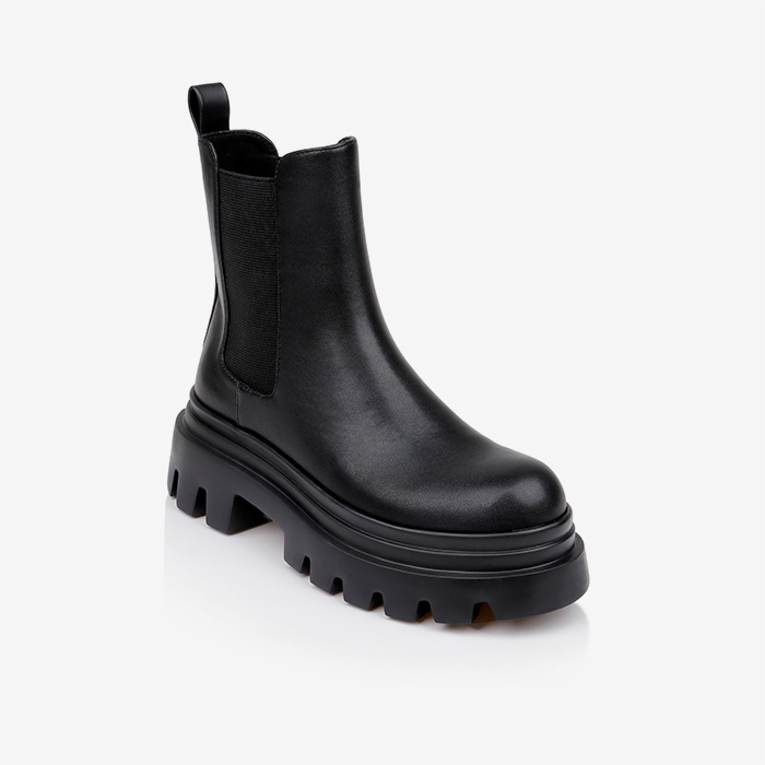 Black Synthetic Leather Elastic High Ankle Boot - Side View