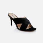 Black Velvet Heel Sandal - Side View