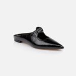 Black Wrinkle Patent Kid Leather Flat - Side View