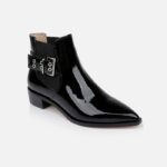 Black crinkle patent leather ankle boot - Side View