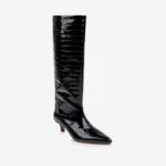 Black leather knee boot - Side View