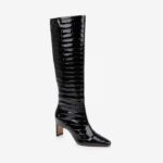 Black leather knee boot - Side View