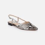 Black&White Snake Kid Leather Slingback Flat - Side View
