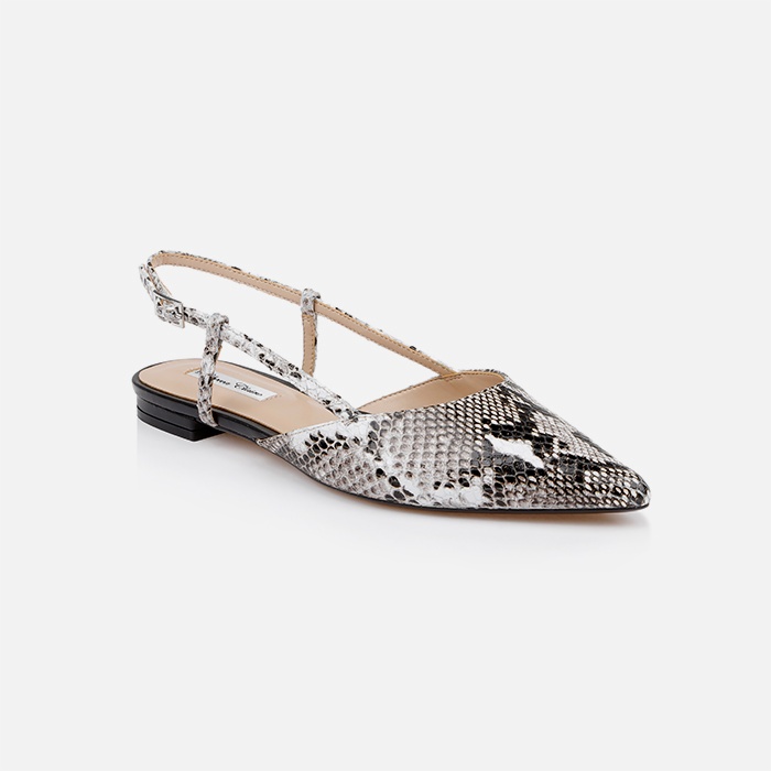 Black&White Snake Kid Leather Slingback Flat - Side View