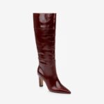 Burgundy leather thigh boot - Side View