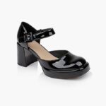 Chunky Heel Squared Toe Patent Sandal - Side View