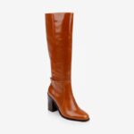 Cognac brown block heel knee boot - Side View