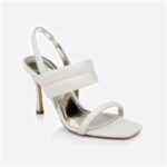 Cream Kid leather & Mesh High Heel Sandal - Angle View