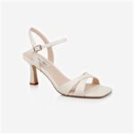 Cream Kid Leather Middle Heel Sandal - Side View