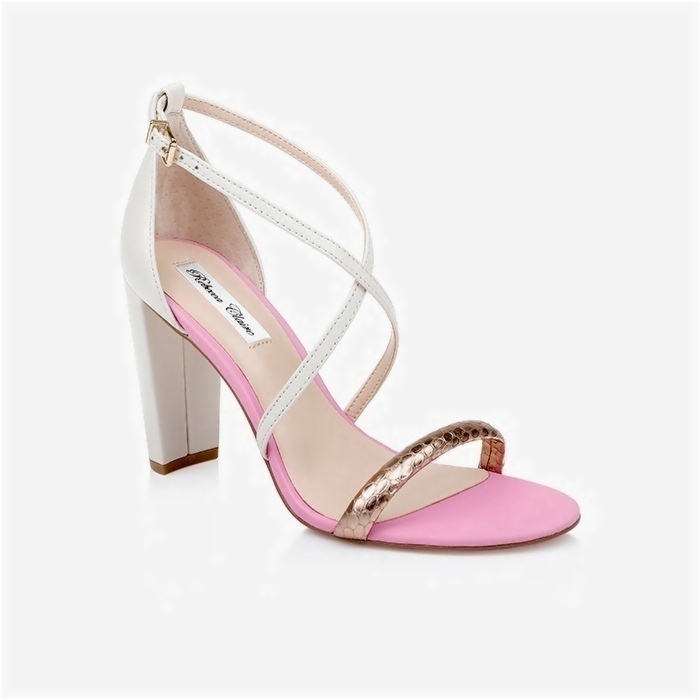 Cream & Rose Gold Kid Leather High Heel Sandal - Side View