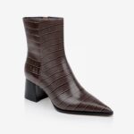 Croco brown block heel high ankle boot - Side View