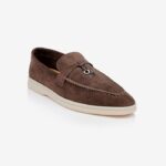 Dark Brown Kid Suede Loafer - Side View