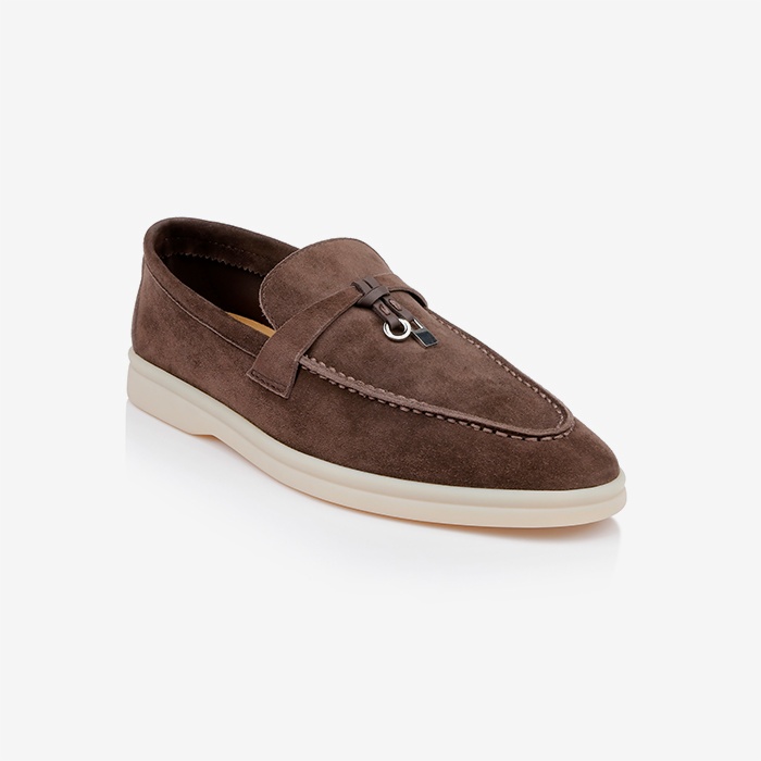 Dark Brown Kid Suede Loafer - Side View