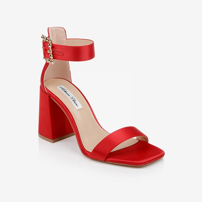 Dark Red Block Heel Sandal - Side View