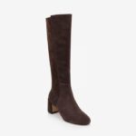 Dark brown block heel knee boot - Side View