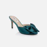 Emerald Satin Bow Sandal - Side View