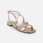 Gold Metallic Leather Flat Sandal - Side View