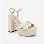 Grimmy Cream Fabric Block Heel Sandal - Detail View