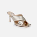 Light Gold Metallic Kid Leather Heel Sandal - Side View