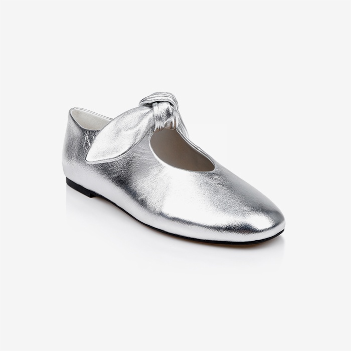 Metallic Silver Flat With Bow - Side View