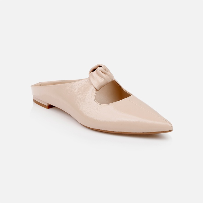 Nude Wrinkle Patent Kid Leather Flat - Side View