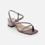 Pewter Metallic Kid Leather Sandal - Side View