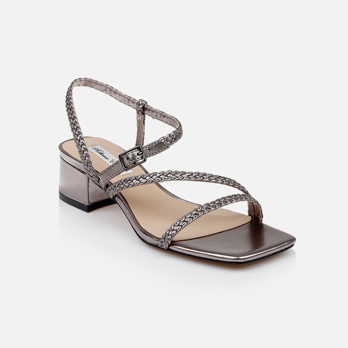 Pewter Metallic Kid Leather Sandal - Side View