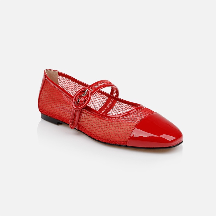 Red Mesh Maryjane Flat - Side View