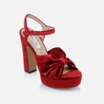 Rumbia Red Velvet Platform Sandal - Side View