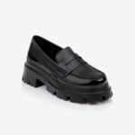 Shiny Black Synthetic Leather Loafer - Side View