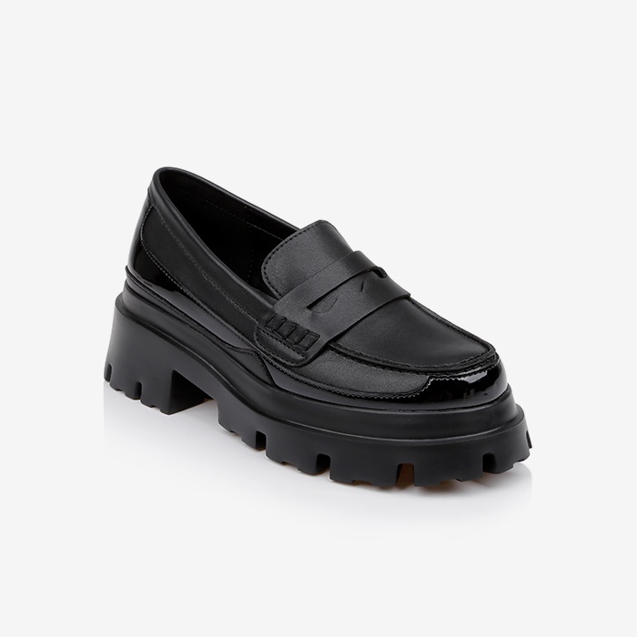 Shiny Black Synthetic Leather Loafer - Side View