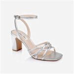 Silver Metallic Kid Leather Block Heel Sandal - Side View