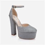 Silver Plaid Fabric Block Heel DOC Sandal - Side View